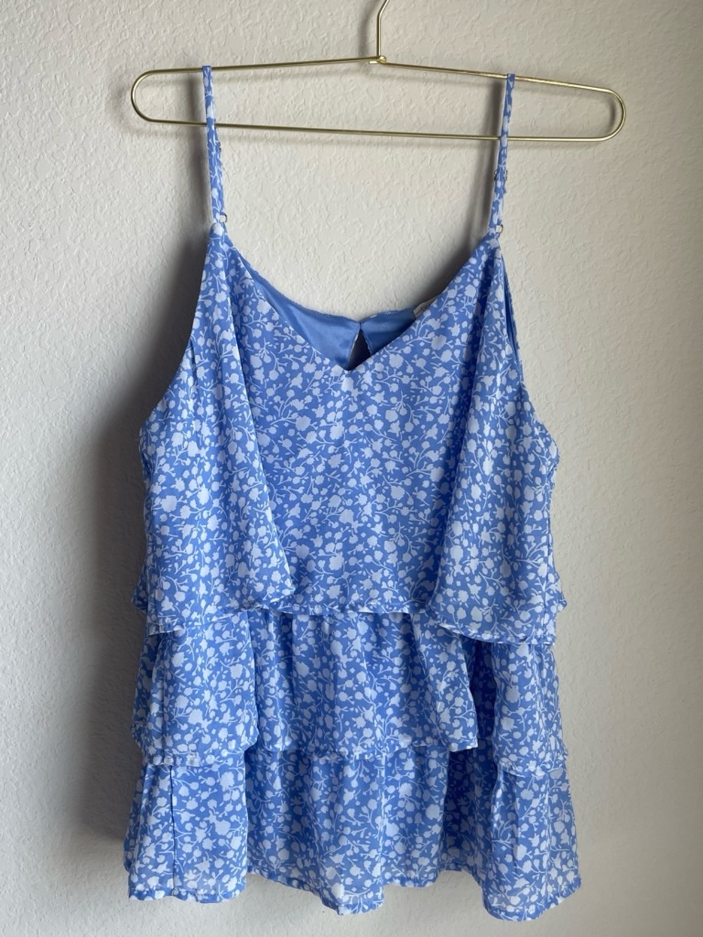Blue Floral Tiered Spaghetti Strap Tank